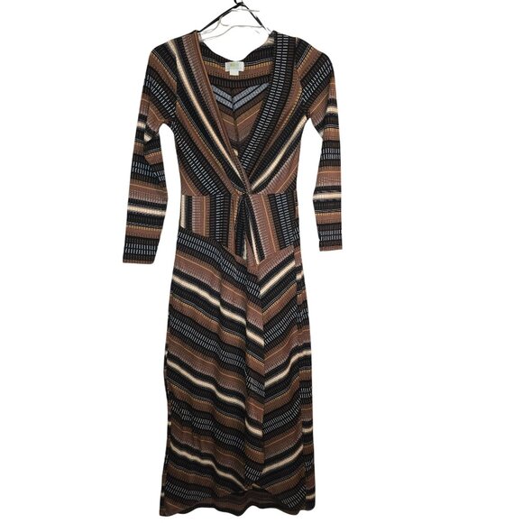 Maeve Anthropologie Striped Wrap Midi Dress Retro 70s Small - Picture 3 of 5
